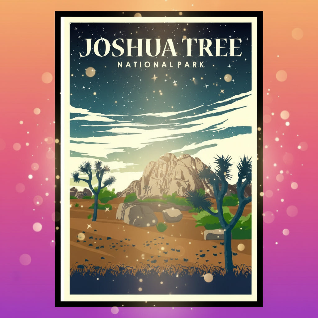 Illustration of Joshua Tree National Park with stars in the sky
