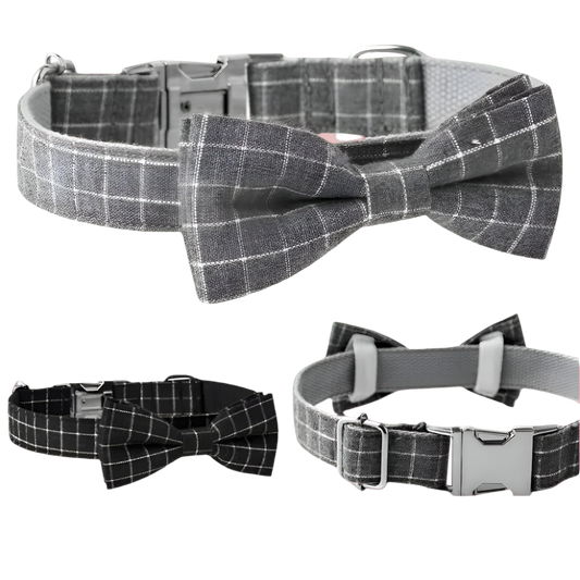 Plaid dog collar with bow tie on a white background