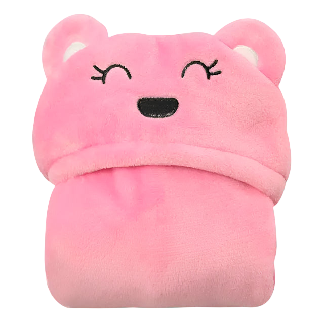 Pink cartoon bear hooded towel on a white background