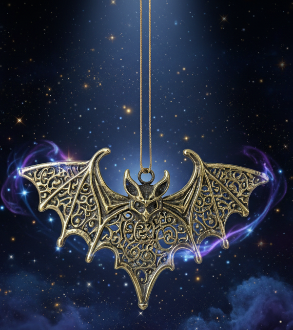 Bat Christmas Ornament Set - Gothic Metallic Tree Decor in Gold, Silver, and Antique Finish