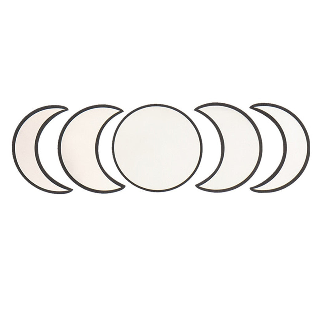 Set of six crescent moon phases on a white background