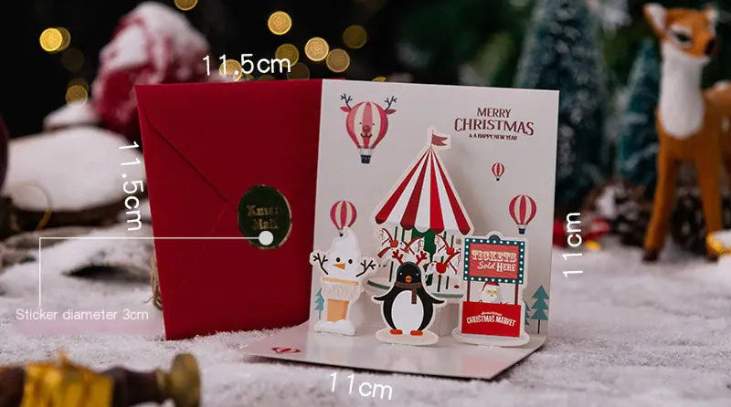 Christmas card with red envelope on a festive background