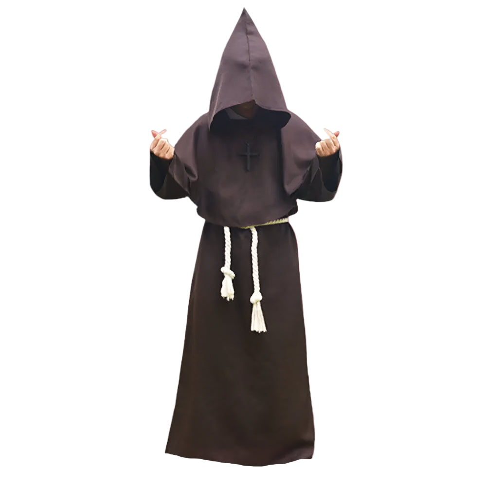 Brown monk robe with hood on a white background