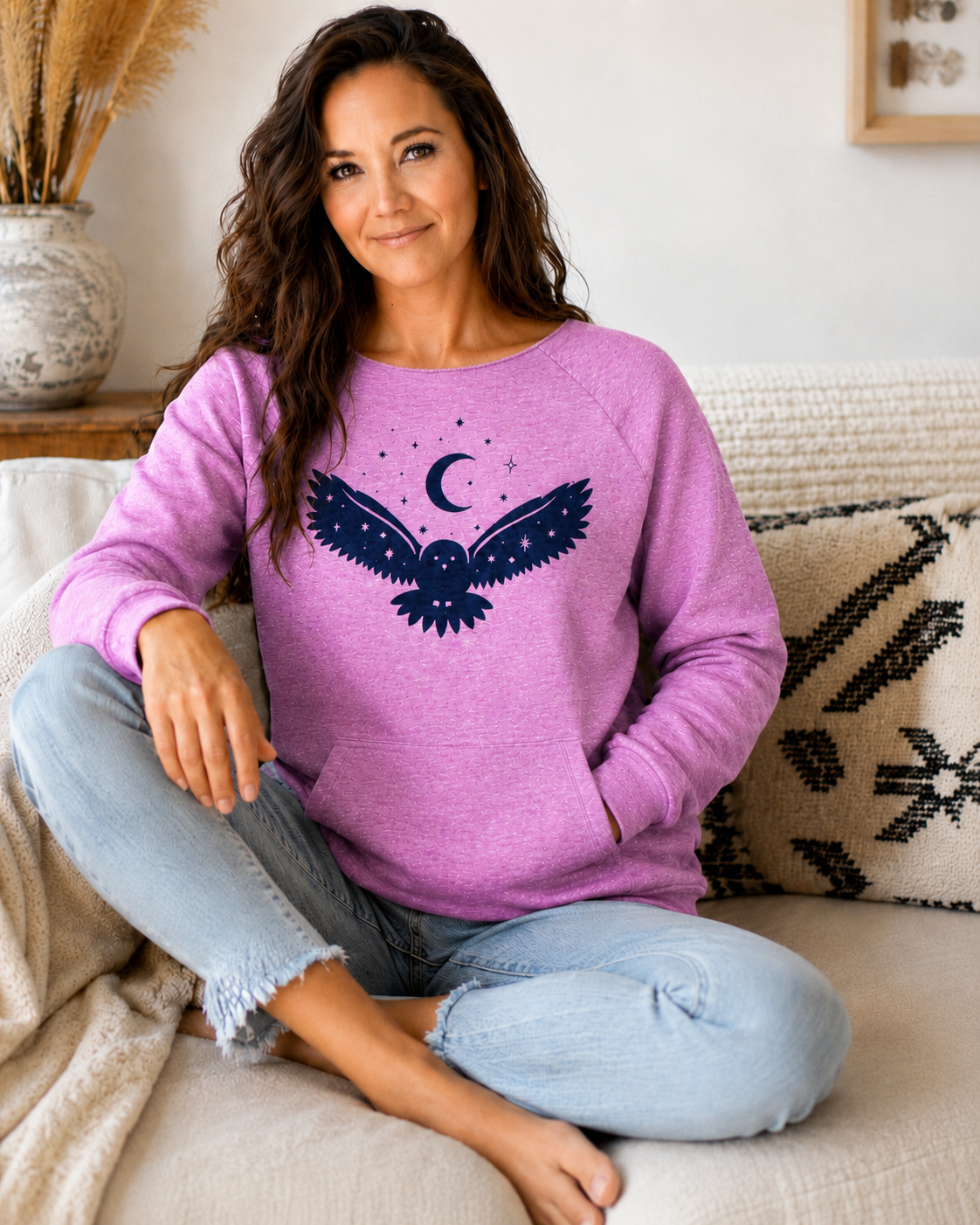Night Owl Heather Amethyst Raw Collar Wide Neck Sweatshirt