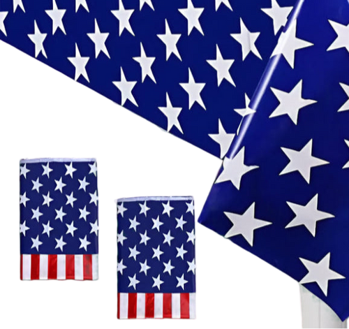 American flags with red, white, and blue colors on a white background