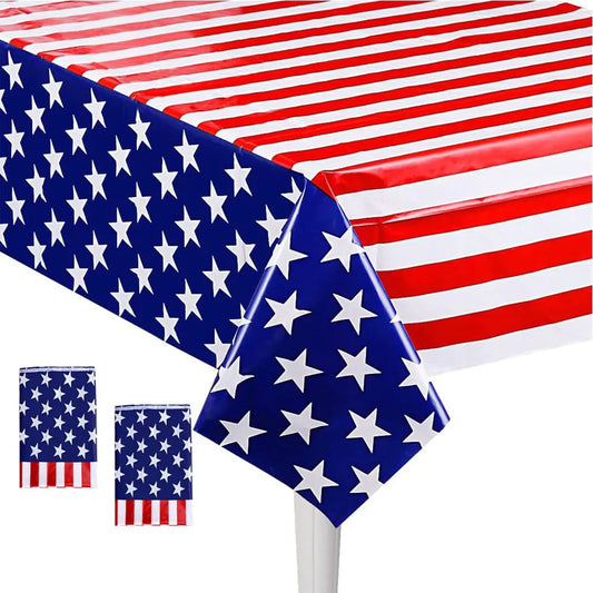 4th of July Tablecloth 2 Pack USA Plastic Table Cover for Independence Day Disposable Rectangular Table Cloth for 4th of July Party Supplies 54 x 108