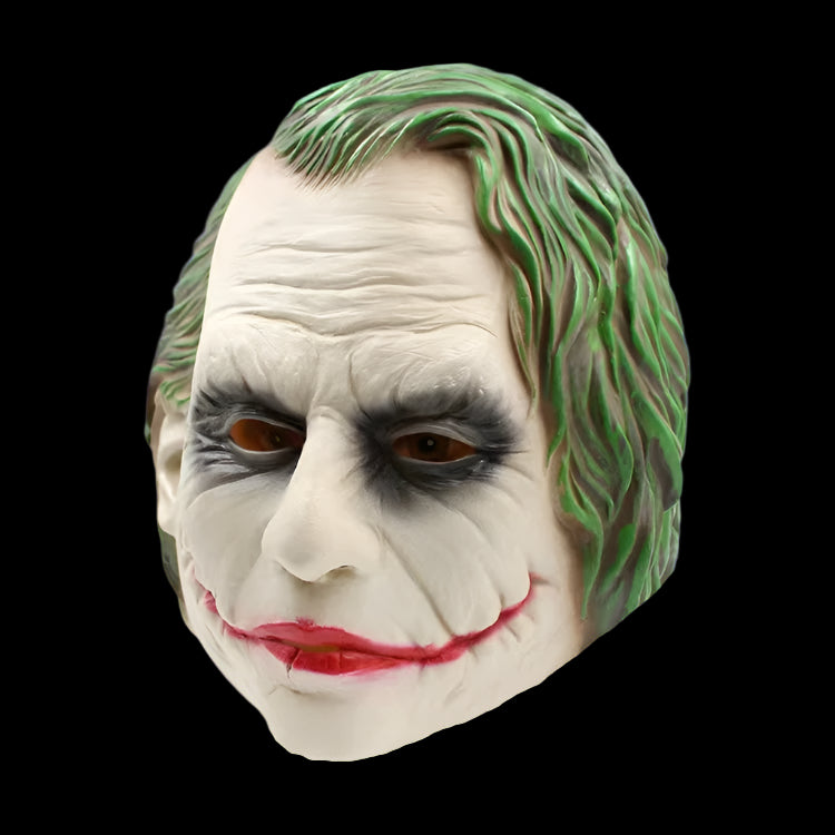 Joker mask with green hair and white face on a white background