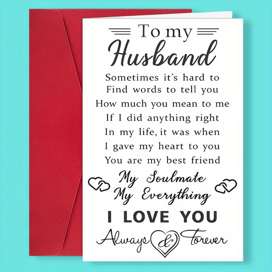 Greeting card for husband with heartfelt message on a blue background