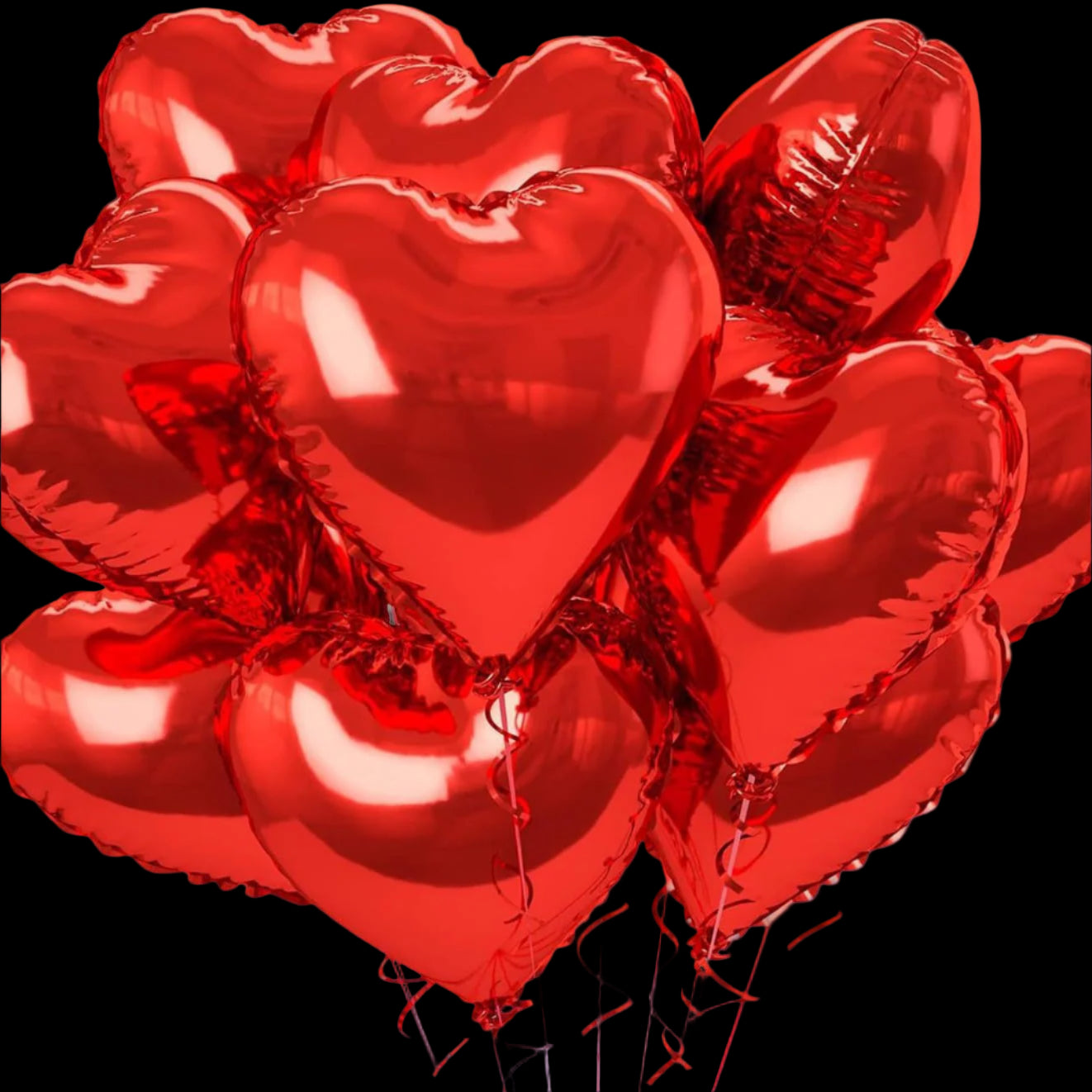 Red heart-shaped balloons on a white background
