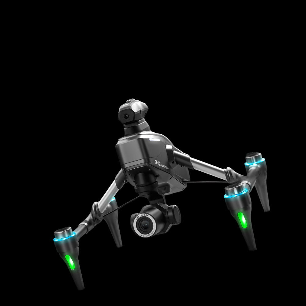 Drone with large lens and camera on a dark background