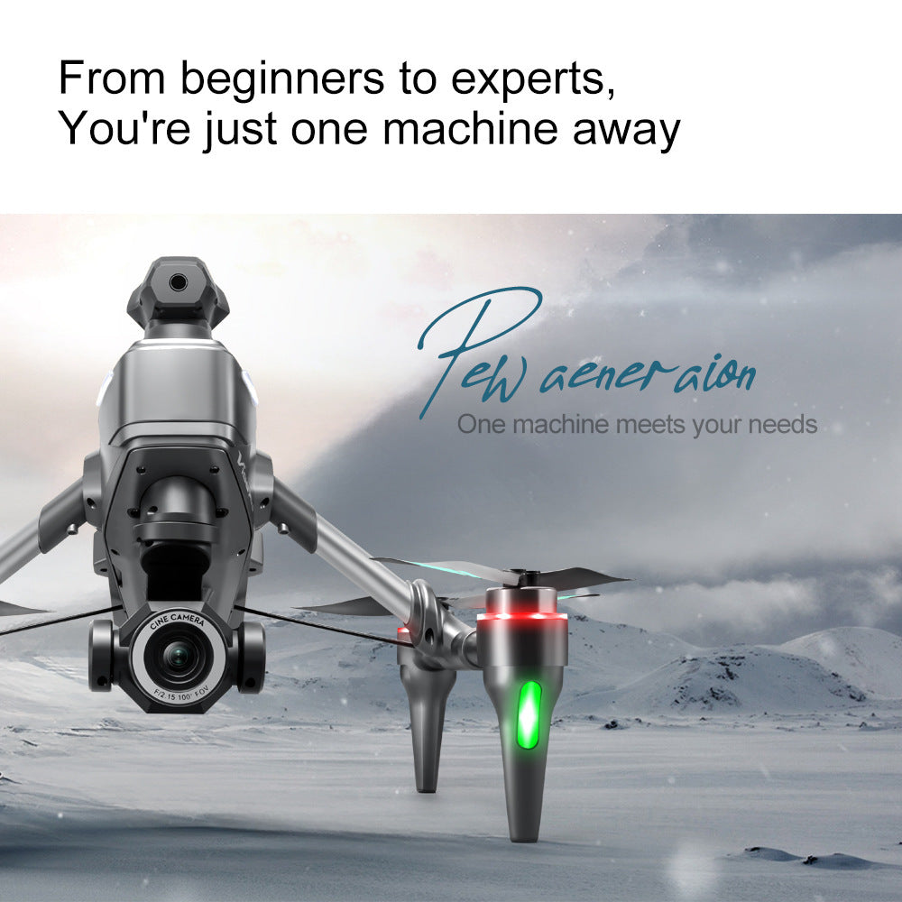 Drone with mountainous landscape in the background and text about versatility.