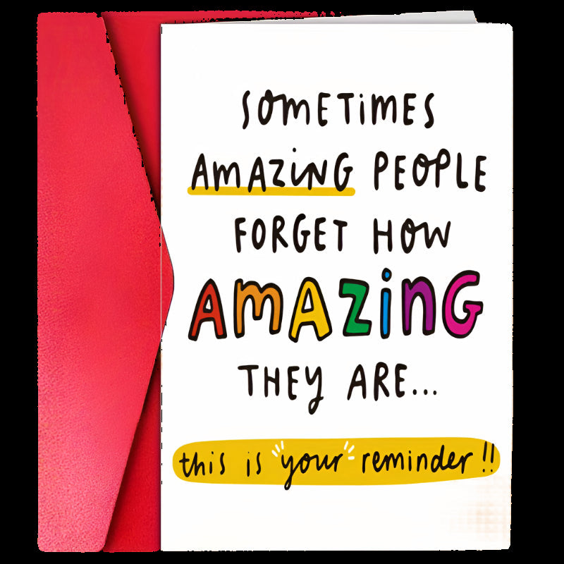 Card with colorful text message and red envelope