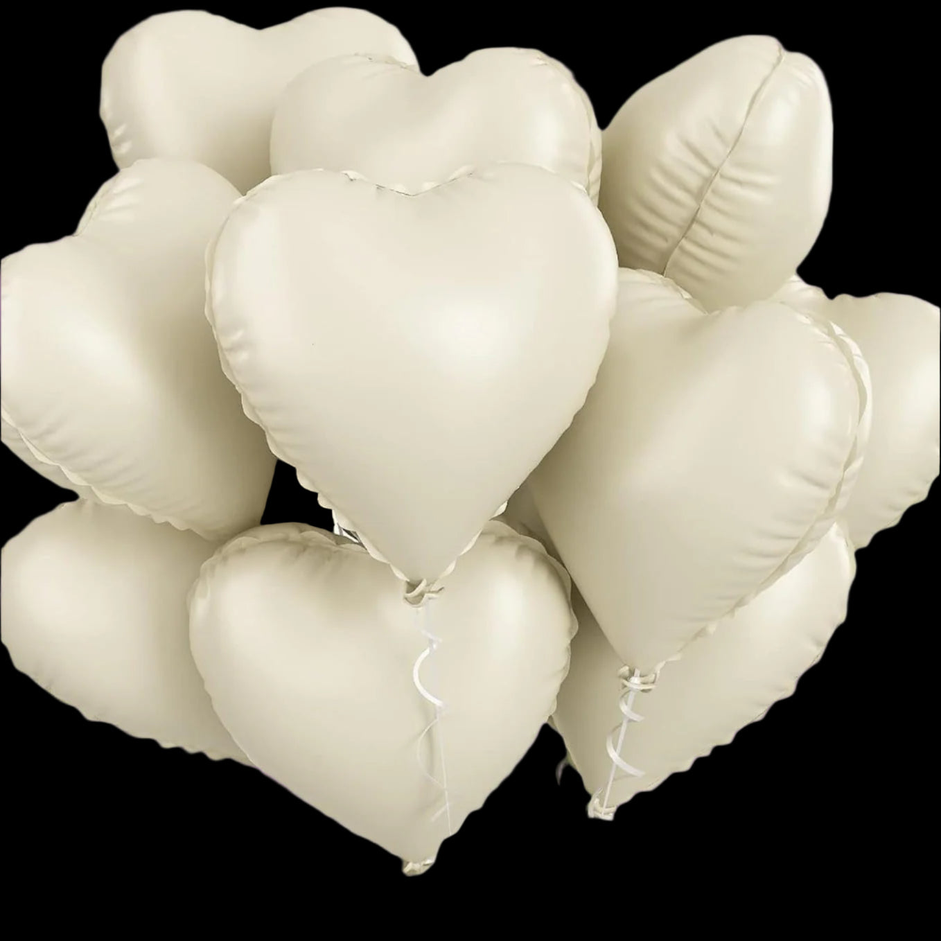Cream-colored heart-shaped balloons on a white background