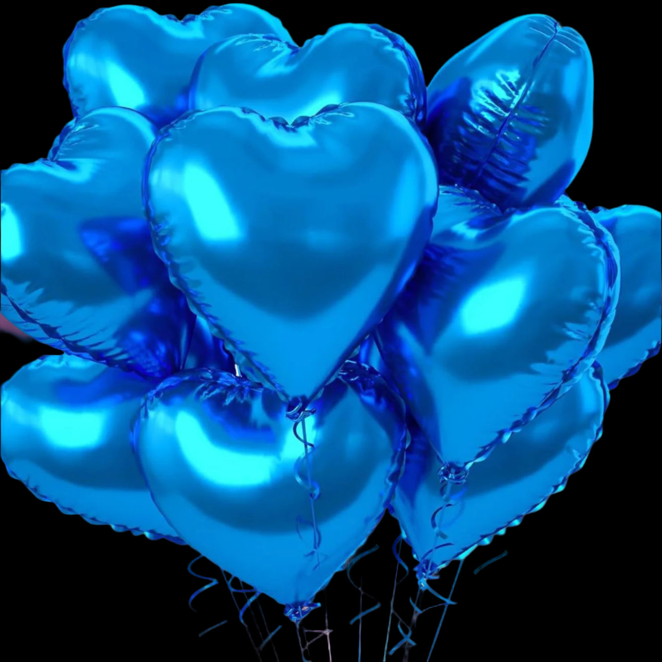 Blue heart-shaped balloons on a white background