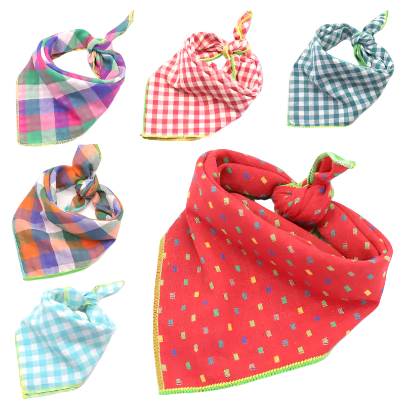Collection of colorful patterned bandanas on a white background