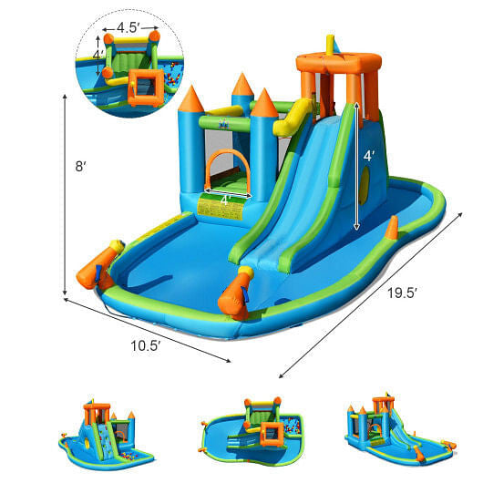 Inflatable Water Slide Kids Bounce House Splash Water Pool with 735W Blower-4