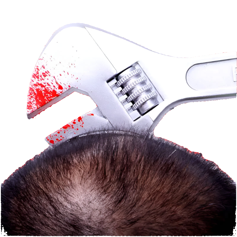 Hair removal tool with red liquid on a white background