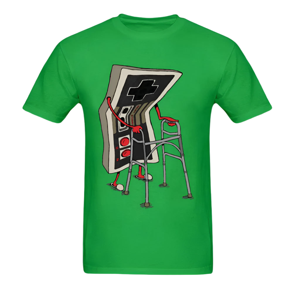 Green t-shirt with a unique design on a white background