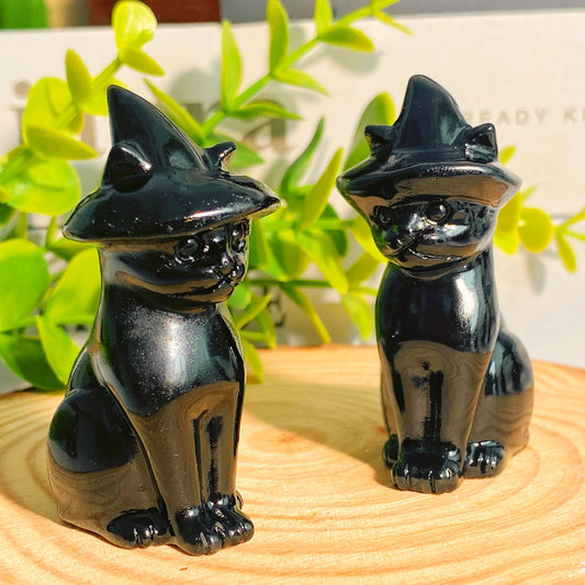 Obsidian Cat Witch Hat Statue - Lucky Girl Gifts