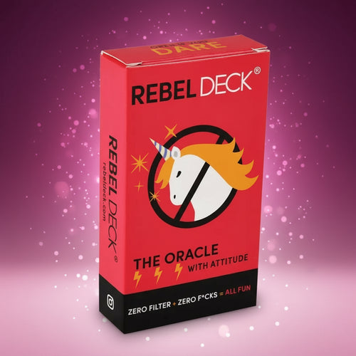 Red box of Rebel Deck with a unicorn design on a white background