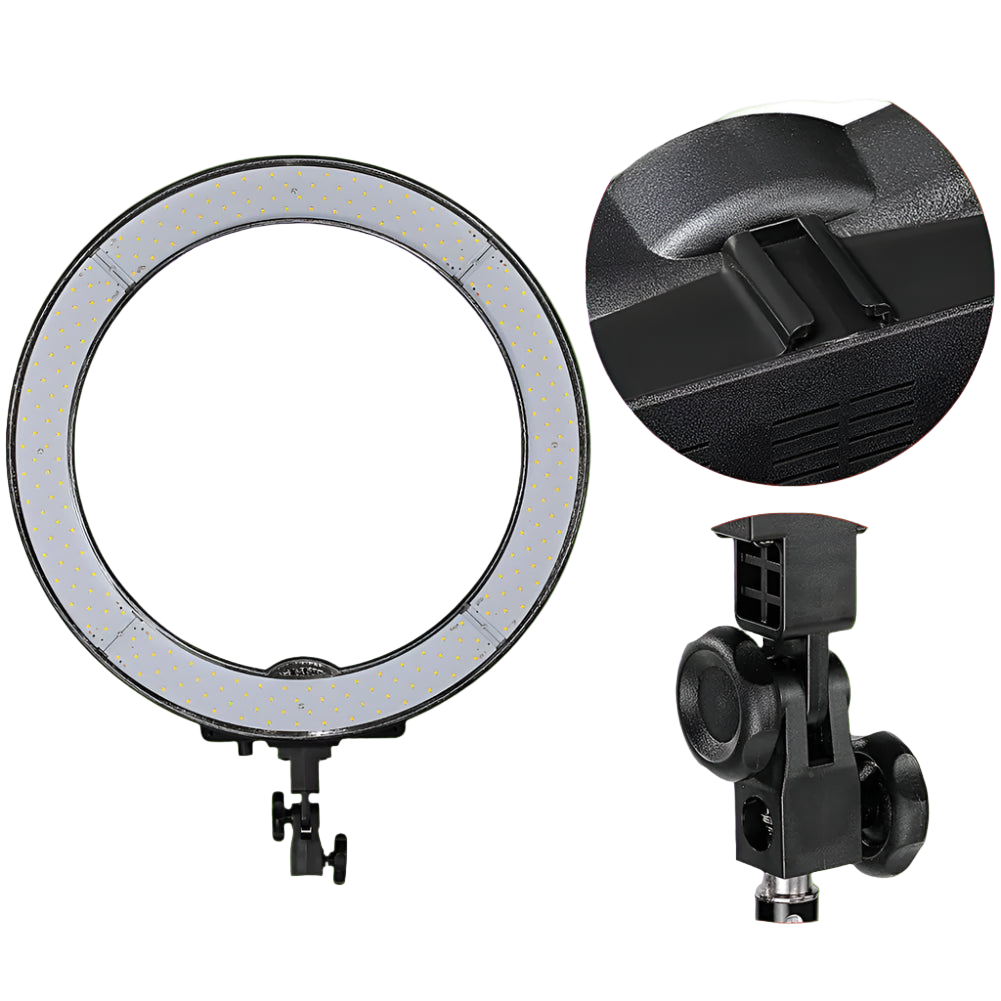 Ring light with close-up details on a white background