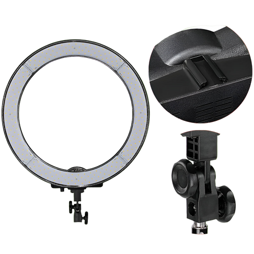Ring light with close-up details on a white background