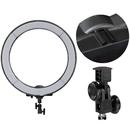 Ring light with close-up details on a white background