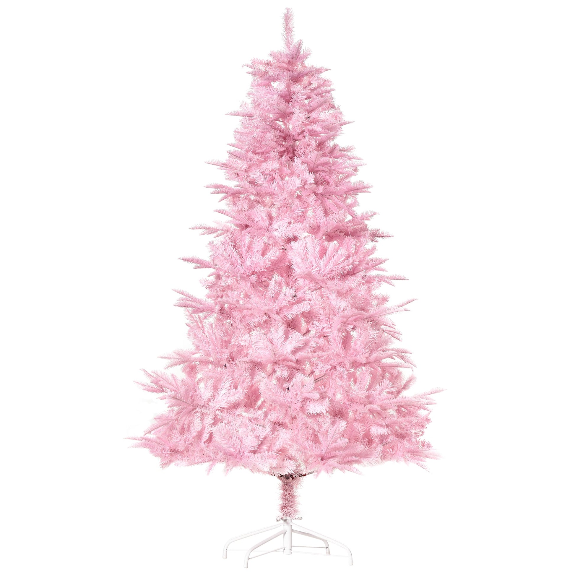 Pink artificial Christmas tree on a white background