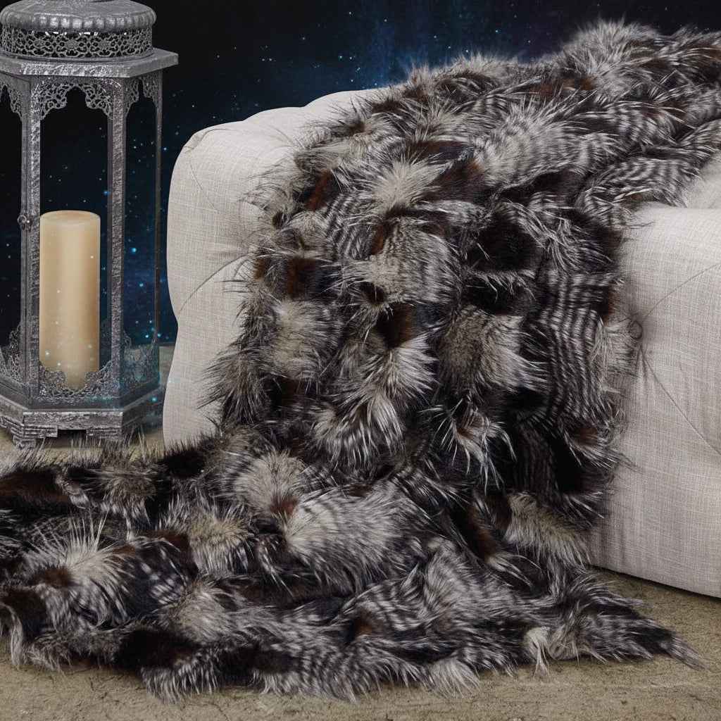Porcupine Dark Brown and Beige Faux Fur Luxury Throw