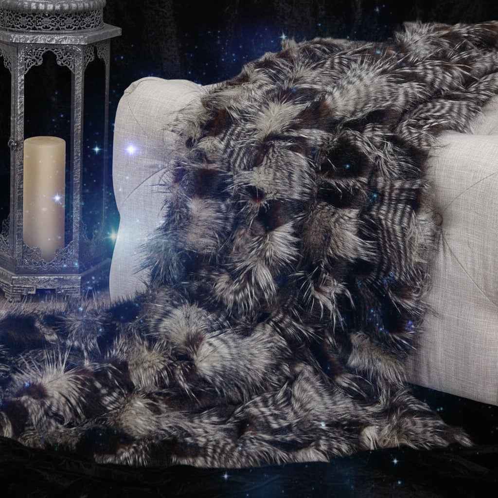 Porcupine Dark Brown and Beige Faux Fur Luxury Throw