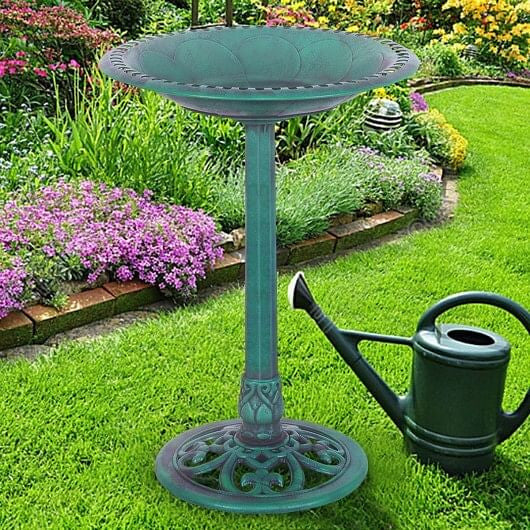 Outdoor Garden Green Pedestal Bird Bath Feeder-1
