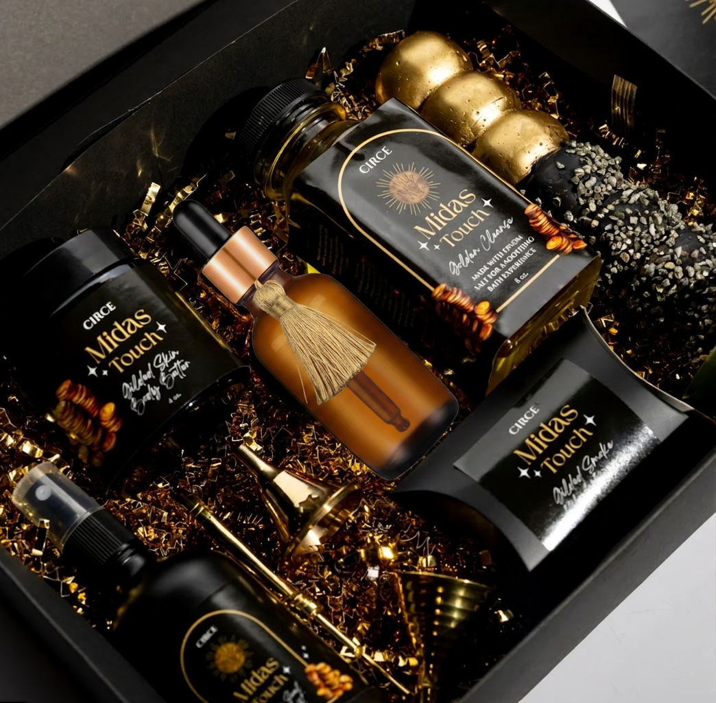 Circe Nidus Touch skincare products in a decorative box with gold and black packaging.