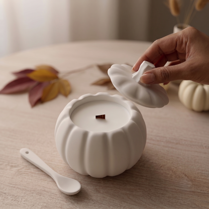 Jesmonite Pumpkin Candle | Sculptural Fall Décor-3