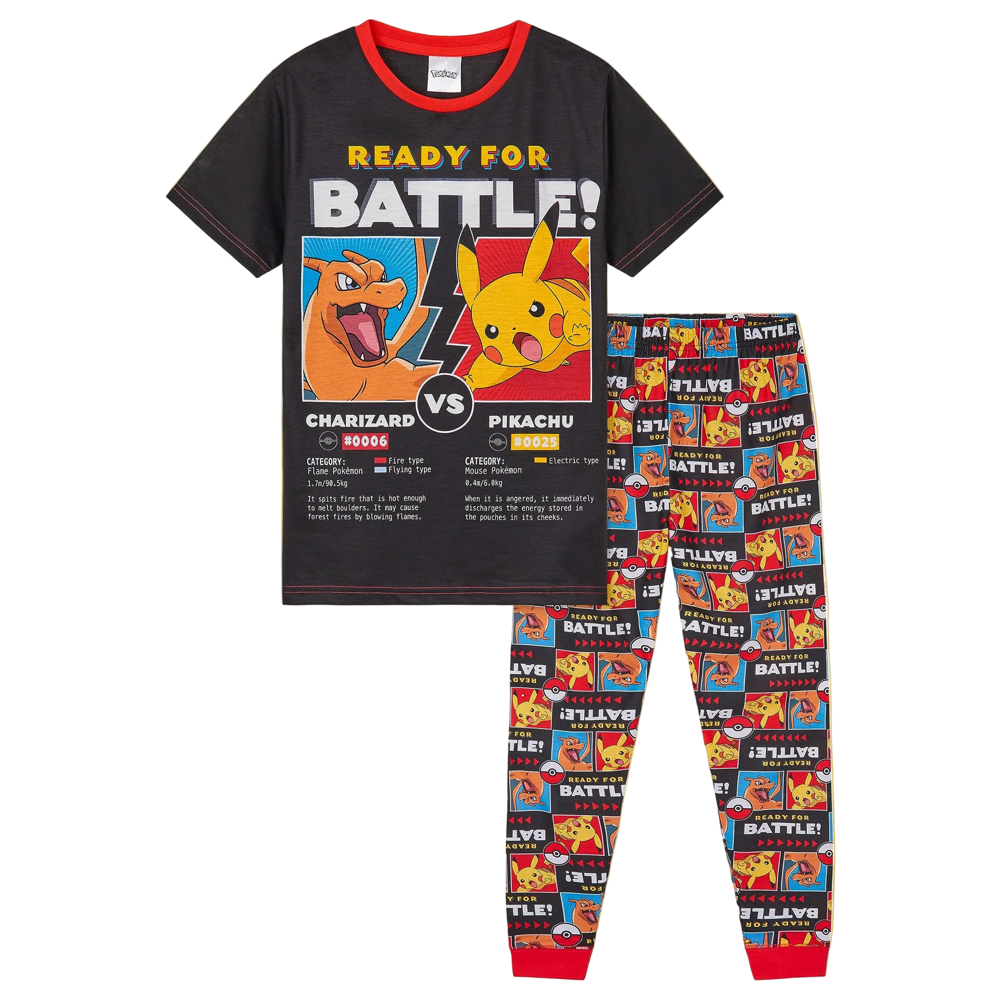 Children's pajama set with Charizard and Pikachu design on a white background