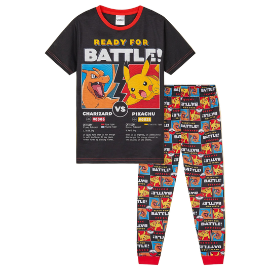 Children's pajama set with Charizard and Pikachu design on a white background