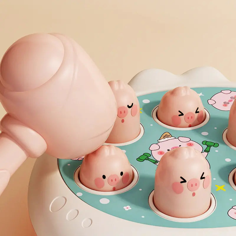 Children's toy with cartoon pigs on a beige background
