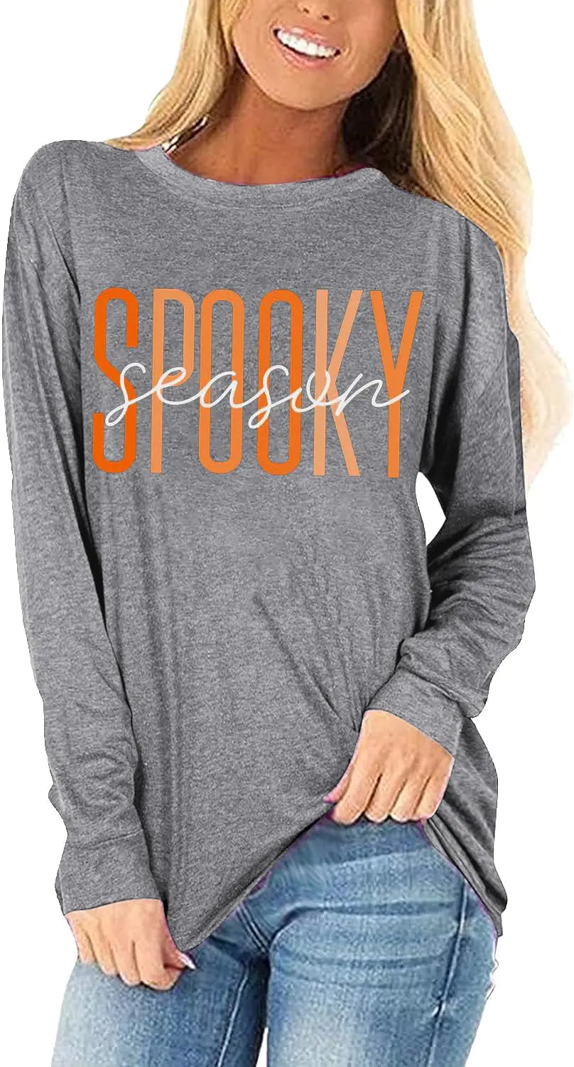 Long Sleeve Fall T-Shirt for Women Halloween Tops Casual Graphic Tees