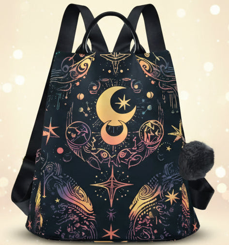 Backpack with celestial design on a white background