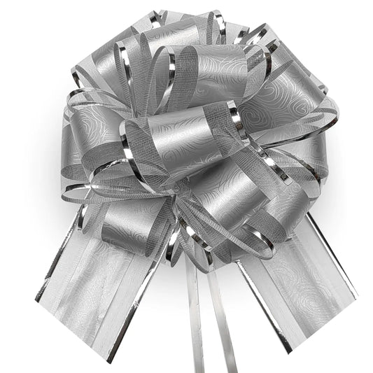 Silver Bows for Gift Wrapping 8 PACK Gift Bows 6 inch Big Pull Bows for Gift Baskets and Birthday Flower Bouquets Gift Wrapping Silver Bows for Gift Wrapping