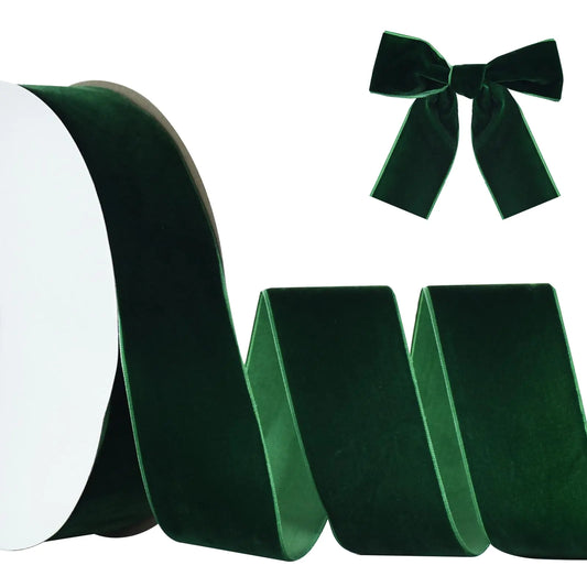 Christmas Green Velvet Ribbon 2 Inch x 25yds Vintage Velvet Wide Ribbons for Christmas Wreath Decoration Handmade Craft Ornaments Gift Wrapping&Bow Making Valentines Day Bouquet Packaging