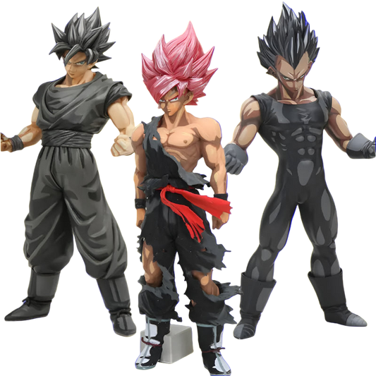 Three action figures with unique hairstyles and outfits on a white background