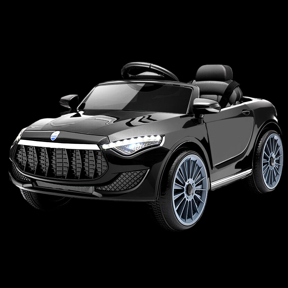 Black toy car with detailed design on a white background