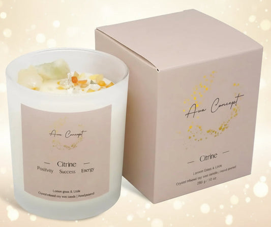 Candle with decorative elements and packaging on a white background