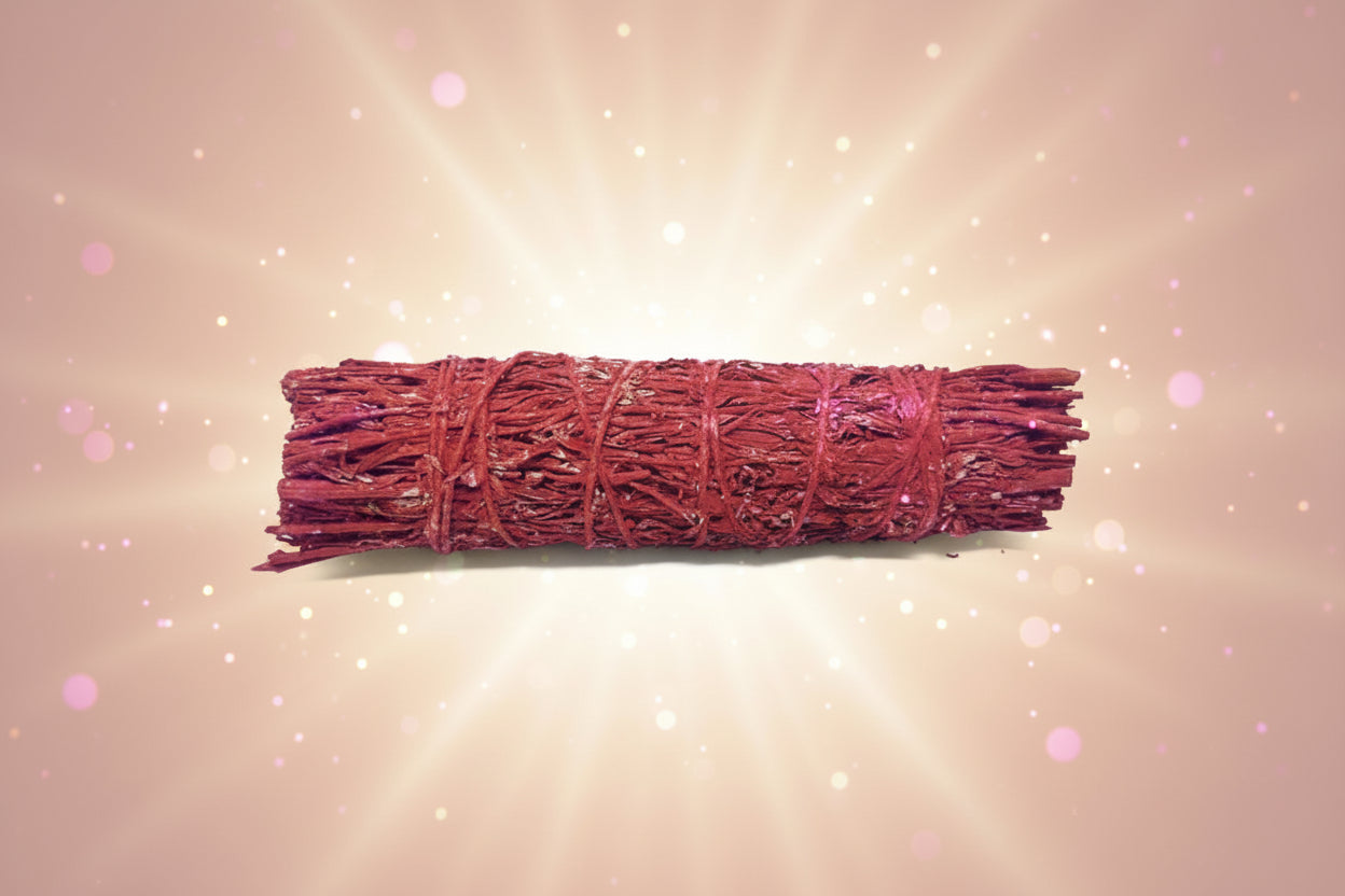 Bundled sticks tied with red string on a white background