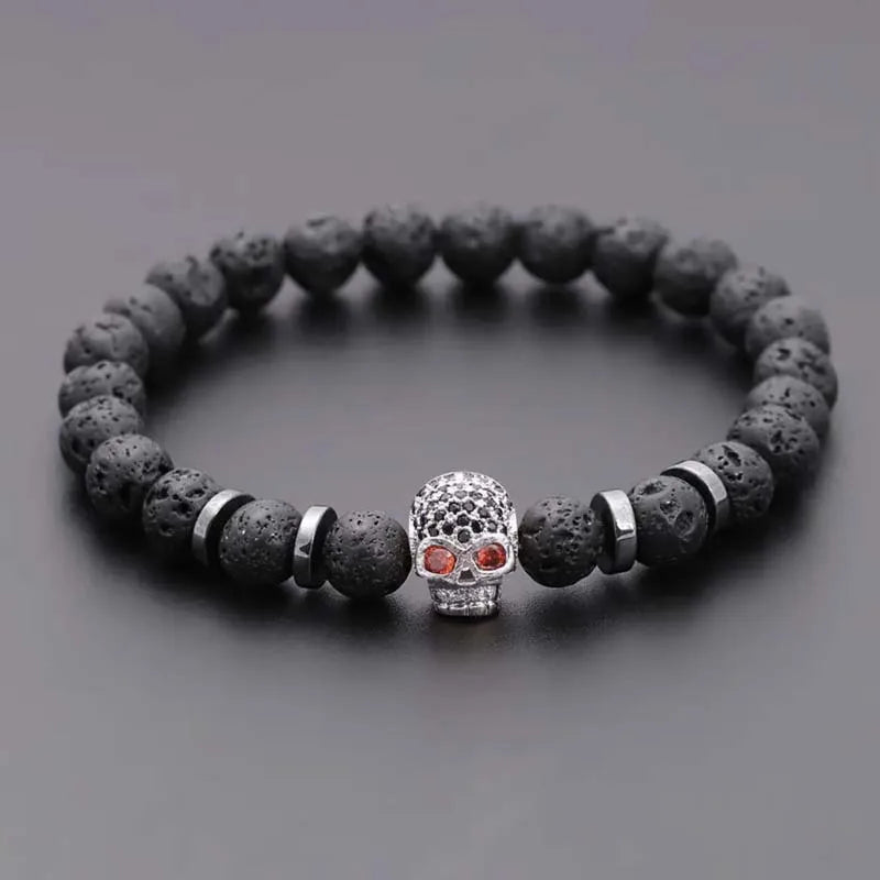 Lava Rock Skull Bracelet