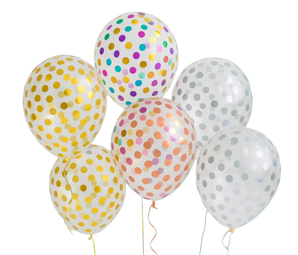 Colorful polka dot balloons on a white background