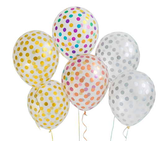 Colorful polka dot balloons on a white background
