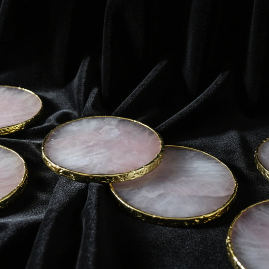 Rose Quartz Agate Coasters - Set of 4 Large Hand-Rounded Personalised Momentos
