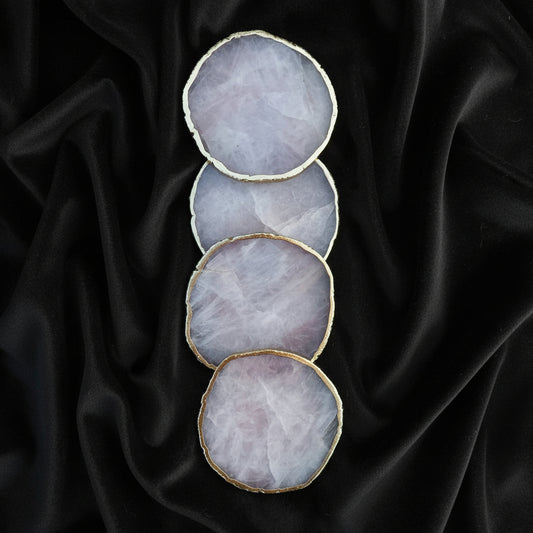 Rose Quartz Agate Coasters - Set of 4 Large Hand-Rounded Personalised Momentos
