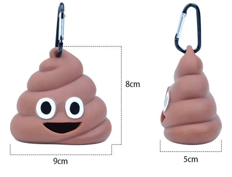 Emoji poop-shaped keychain with dimensions on a white background